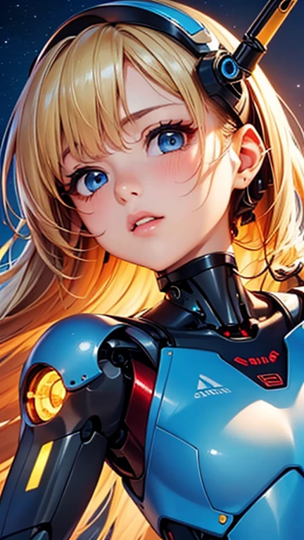 A girl is posing for a photo,pretty girl,Enchanting girl,Anime Girls,
(((One Girl,Baby Face,16 years old))),

(((Blue Cyber Suit),(Large blue headgear、Mechanical Parts,Blue headband)), ((cyborg、Robot Girl:1.4、rifle:1.4))、
((Blonde))、Hair blowing in the wind、Forehead、ponytail),(Drooping eyes,blue eyes),(Small breasts),
BREAK 

(Beautiful Hair,Shiny Hair),
(Expression of fine eyes,Beautiful and delicate eyes,Sparkling eyes,Eye Reflexes),
(double eyelid,Long eyelashes),
(Beautiful Nose,Thin Nose),
(Glossy lips,Beautiful Lips,Thick lips),
(Symmetrical facial features,Perfect Face),(((Detailed skin,Oily skin,Textured skin,Beautiful Skin))),
break 

(Sulky look),
 ((night、full moon、SF World、Ruined City:1.4, ruins:1.4)),((Walking:1.4、Angle from below:1.4、Upper Body Shot:1.4)),
break 

(((highest quality)),((masterpiece)),((Very detailed))),((High resolution),(8k),(16k,1080p),(Anime 2D Rendering)),(Anatomically correct),
((Realistic)), (The best CG),Highly detailed art,CG illustration,
