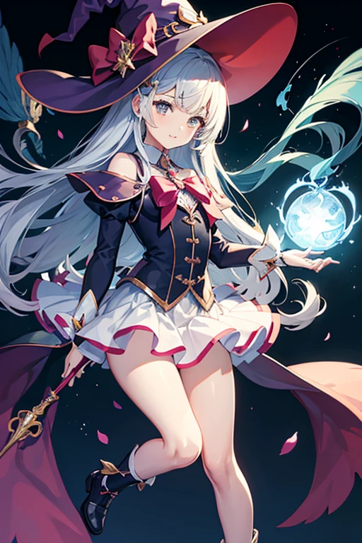 Magical girl、Witch Hat、Magic wand、Miniskirt、Thighs、whole body