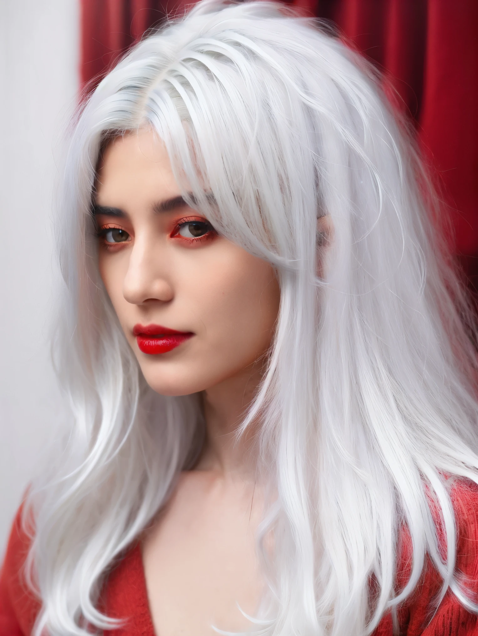 hyperrealism, photograph of a extremely beautiful girl,
(1girl, white hair, red eyes,:1.5)