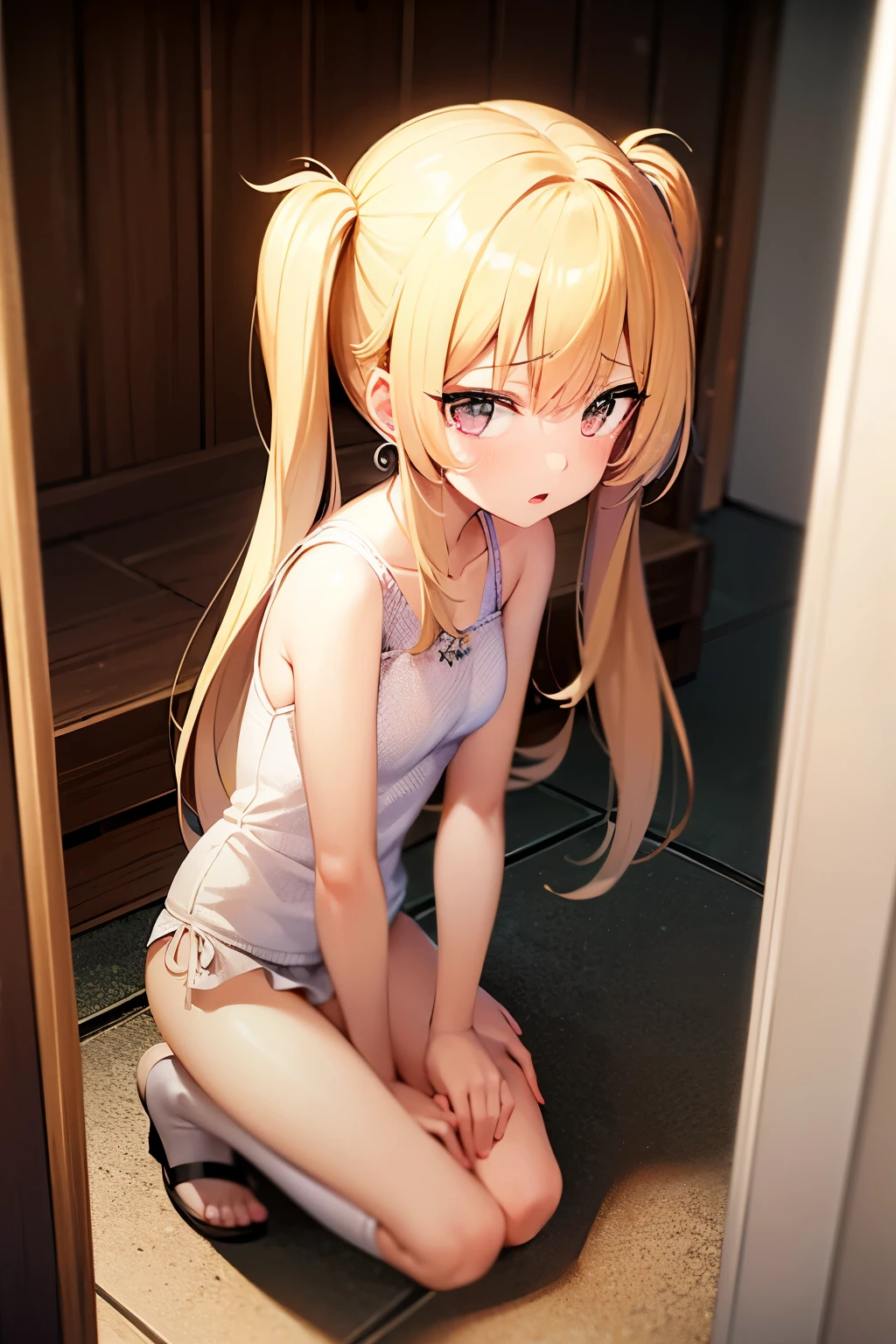 Peeing　Twin-tailed blonde girl