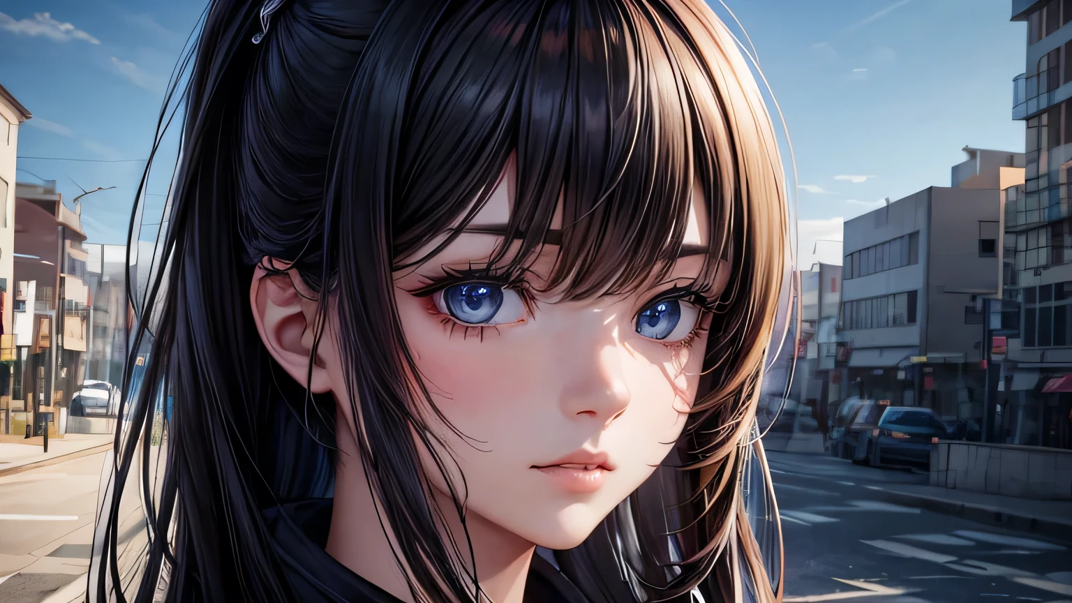 beautiful girl,Military style,1.3, Beautiful Hair: 1.2,1.2,Destroyed City 1.1, Ultra-high resolution, Accurate, Super detailed, Textured skin, High detail, highest quality, 8k,Detailed hair depiction,Depicted from the waist up,Well-drawn eyes, Focus on the face,Camouflage,Detailed depiction of eyes、Detailed depiction of hair,Assault rifle,Detailed depiction of the Assault rifle,Garrison,