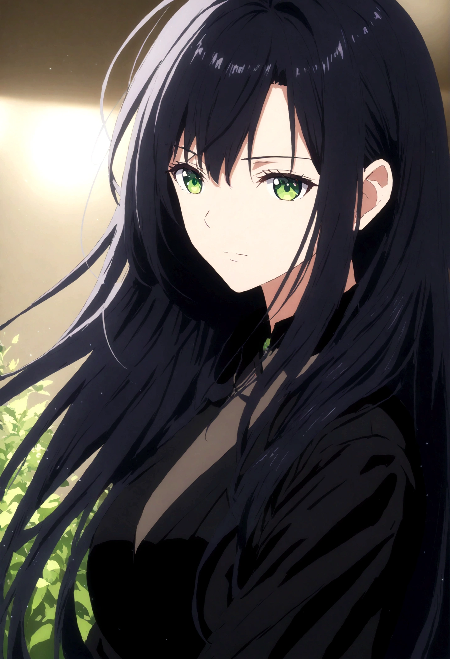 Become a，Black Hair，Long hair，Green Eyes，grace，Fashion，noble，temperament，Background blur，Artistic sense