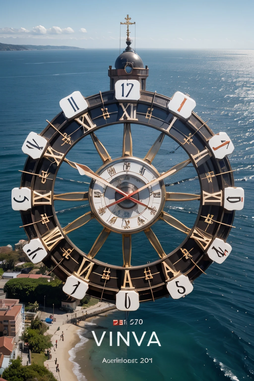 generate a logo for a scientific congress that represents viña del mar chile, specifically the sea and the flower clock.