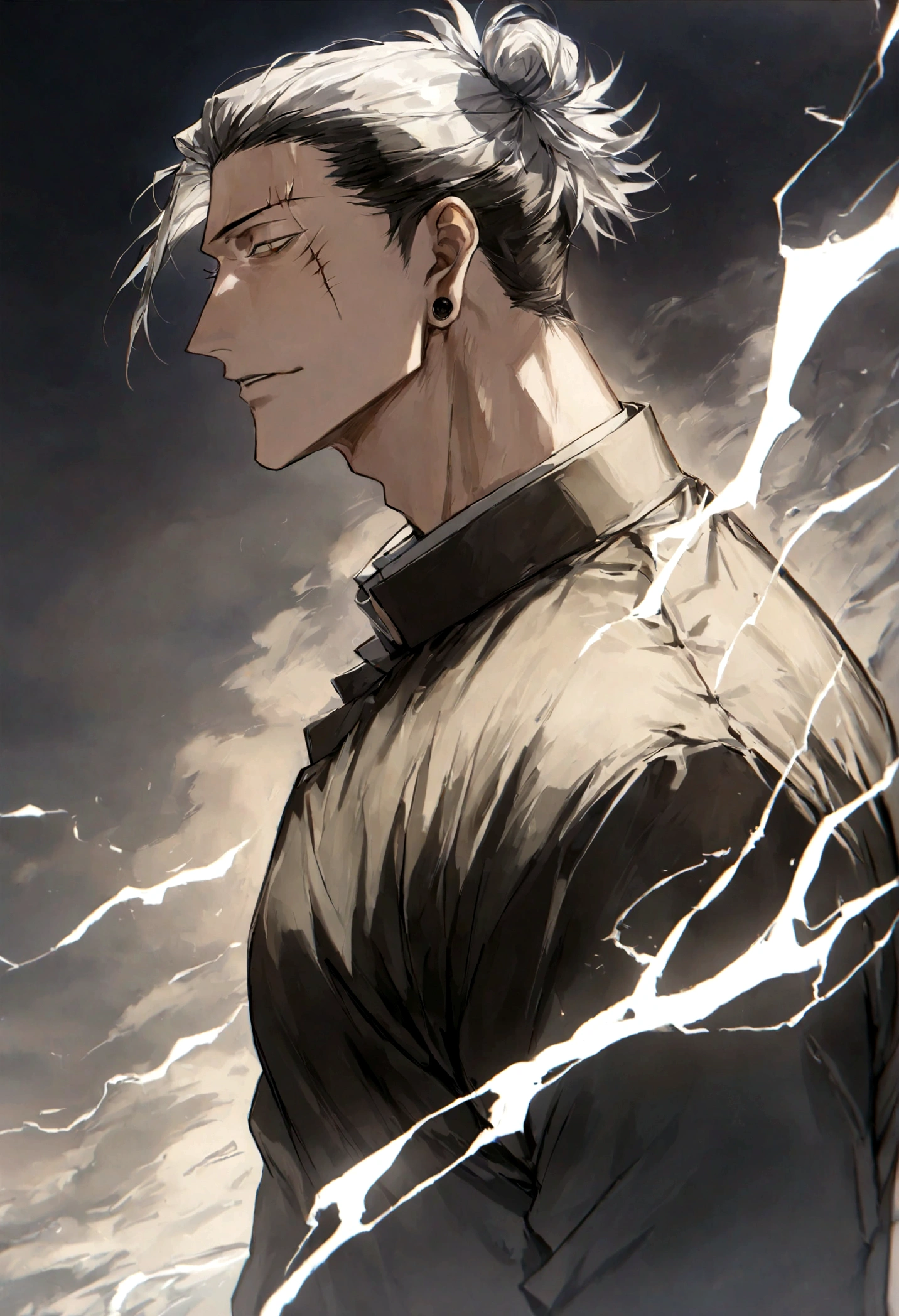 1 boy, Men's Center, Satoru gojou,Jujutsu Kaisen、Injury, electricity,, masterpiece, highest quality, so beautiful,、cool、、strongest、