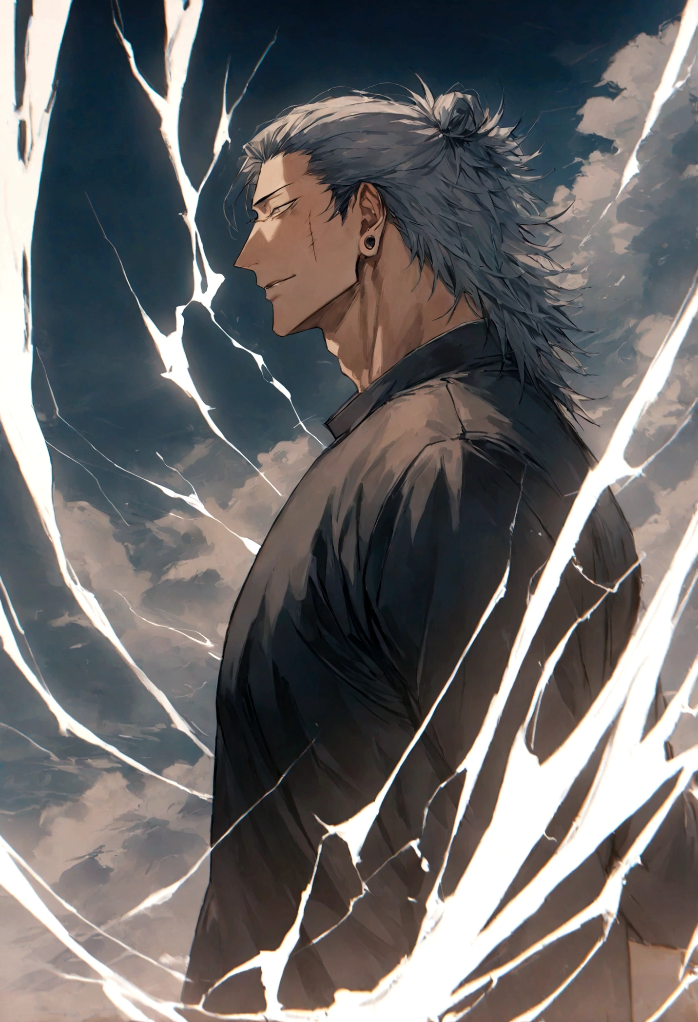 1 boy, Men&#39;s Center, Satoru gojou,Jujutsu Kaisen、Injury, electricity,, masterpiece, highest quality, so beautiful,、cool、、strongest、