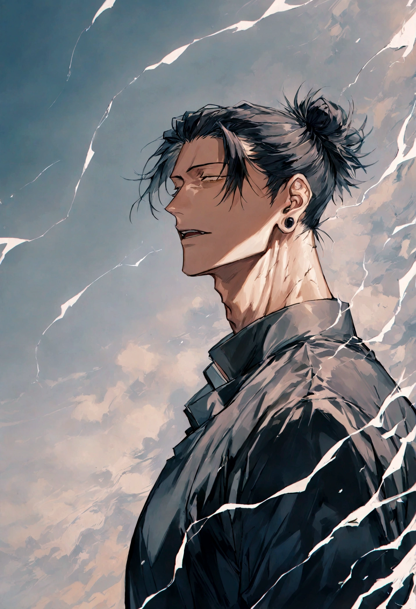 1 boy, Men's Center, Satoru gojou,Jujutsu Kaisen、Injury, electricity,, masterpiece, highest quality, so beautiful,、cool、、strongest、
