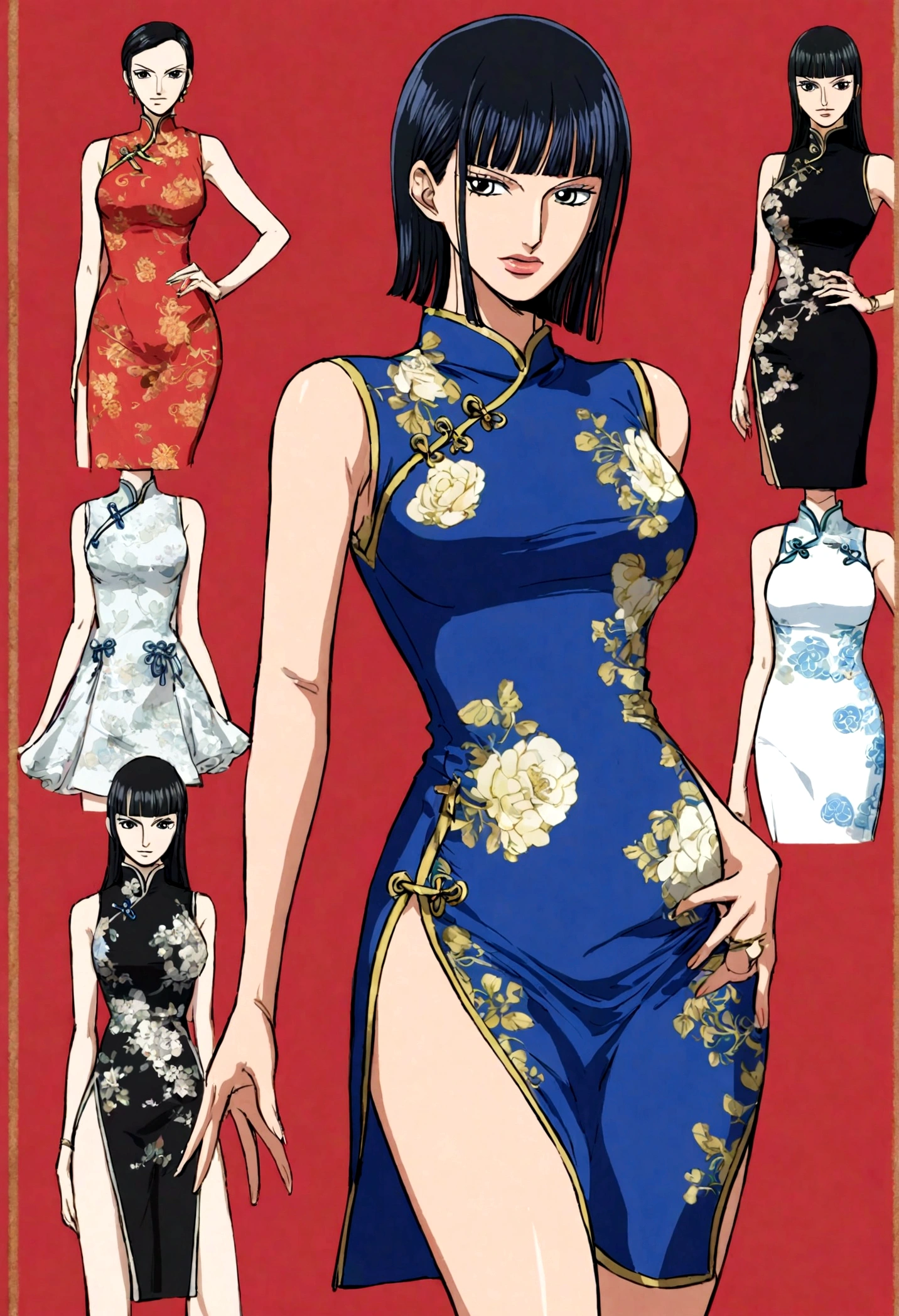 One Piece, Nico Robin, Modern style, cheongsam, fashion elements, Simple background,Unique