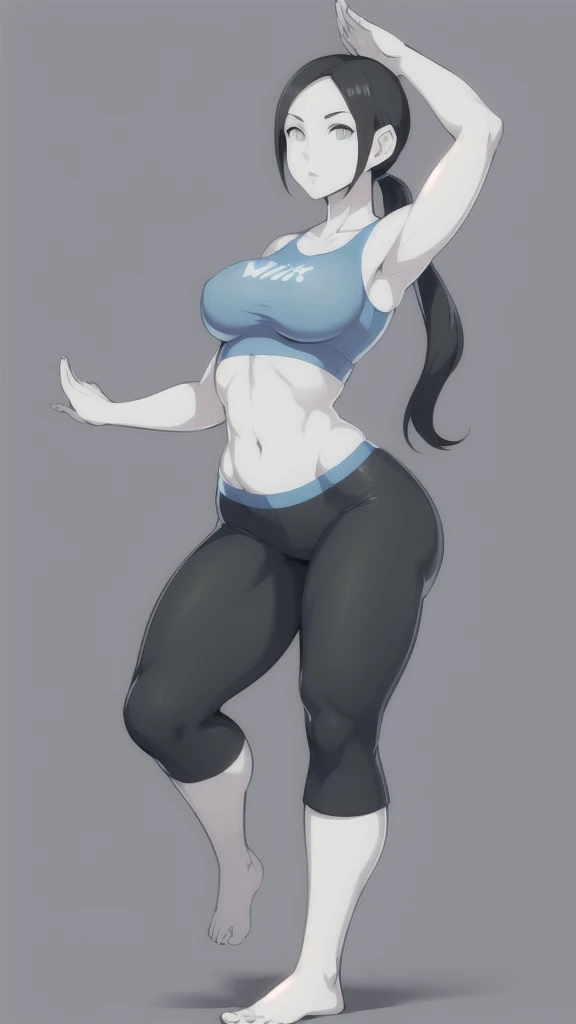 Wii fit trainer, White skin, crop top, ponytail, capri pants, midriff, Yoga 