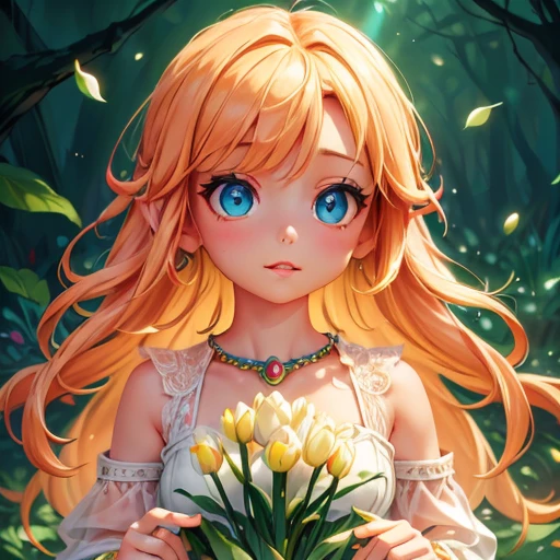 a bright and colorful portrait of a tiny girl surrounded by tall tulip flowers, (best quality,4k,8k,highres,masterpiece:1.2),ultra-detailed,(realistic,photorealistic,photo-realistic:1.37),beautiful detailed eyes,beautiful detailed lips,extremely detailed eyes and face,longeyelashes,girl in a vibrant flower garden,flowers in full bloom,vivid colors,natural lighting,warm color palette,cinematic lighting,magical realism,intricate details,whimsical,dreamlike,ethereal