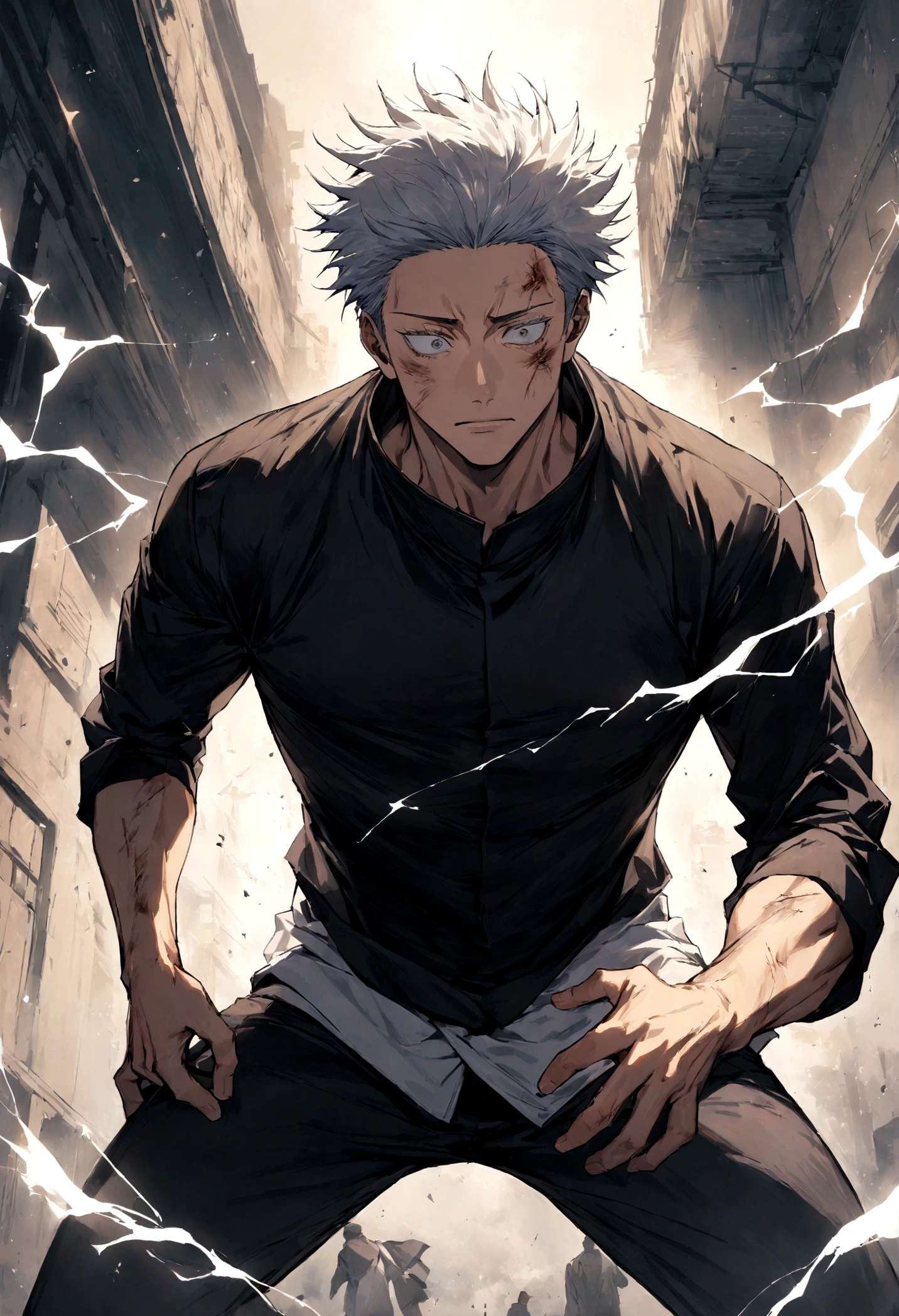 1 boy, Men&#39;s Center, Satoru gojou,Jujutsu Kaisen、Injury, electricity,, masterpiece, highest quality, so beautiful,、cool、、strongest、