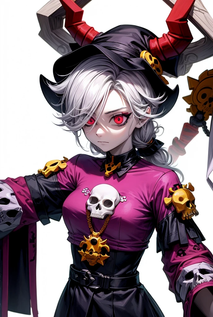 anime zombie voodoo priestess design, crossbones, skulls, streetwear design, dreadlocks, vector pro, horror style, full design, Only 6 colors, Solid colors, no shadows, full design, sticker, bright colors, white background.