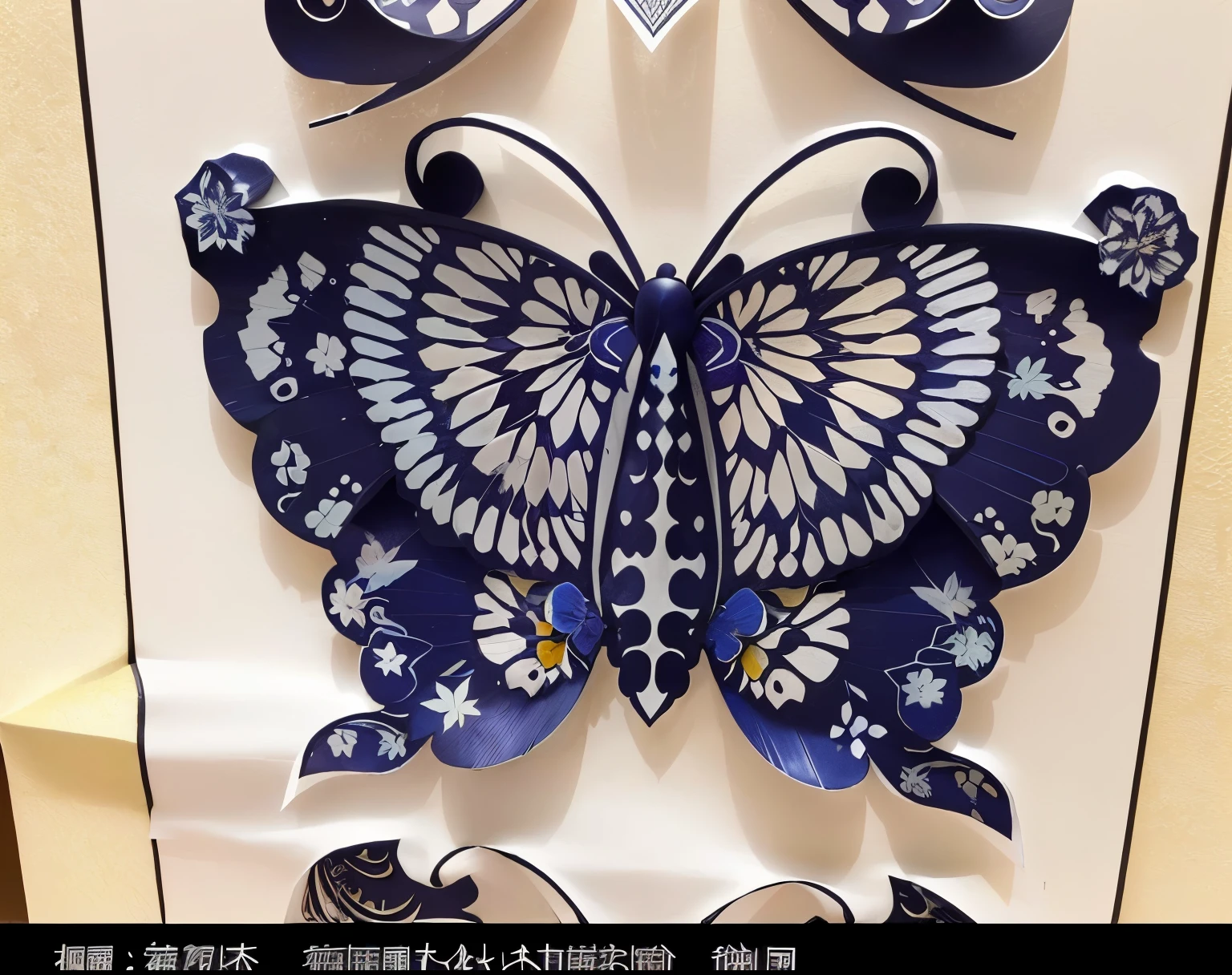 白色纸上有三只蓝色Butterfly, Paper Cutting艺术, Paper Cutting, Paper Cutting, paper art, Paper decoration, , Exquisite and handsome wings, Butterfly