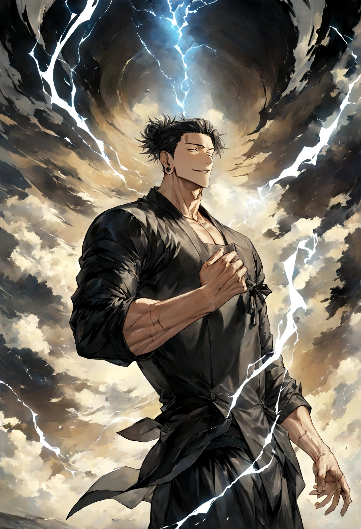 1 boy, Men&#39;s Center, Satoru gojou,Jujutsu Kaisen、Injury, electricity,, masterpiece, highest quality, so beautiful,、cool、、strongest、