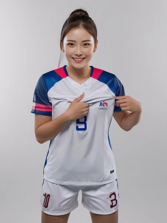 ภาพระยะใกล้ของผู้หญิงponytail, Korean symmetrical face, Woman wearing a volleyball shirt expensive silk, dark black, Thai anime girl, Chest size 36 inches, beautiful south ponytail,) long, Flowing hair, ponytail, beautiful young, bright and sparkling, beautiful south korean women, Tzuyu from two times,