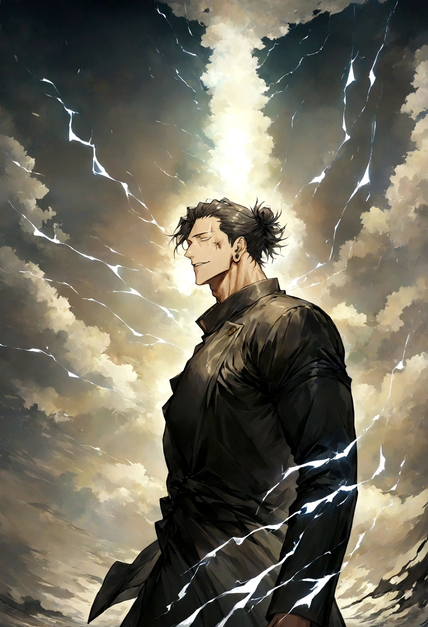 1 boy, Men&#39;s Center, Satoru gojou,Jujutsu Kaisen、Injury, electricity,, masterpiece, highest quality, so beautiful,、cool、、strongest、
