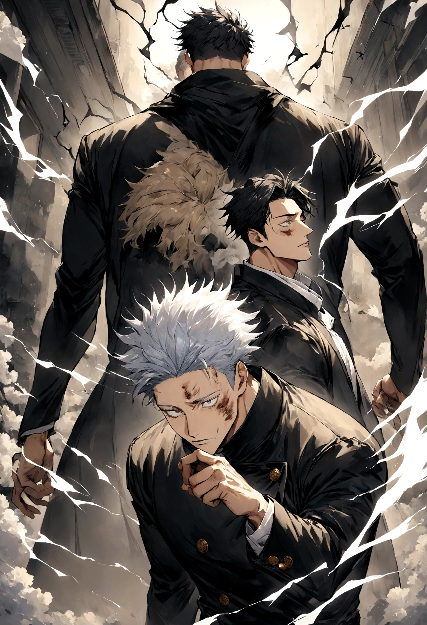 1 boy, Men's Center, Satoru gojou,Jujutsu Kaisen、Injury, electricity,, masterpiece, highest quality, so beautiful,、cool、、strongest、