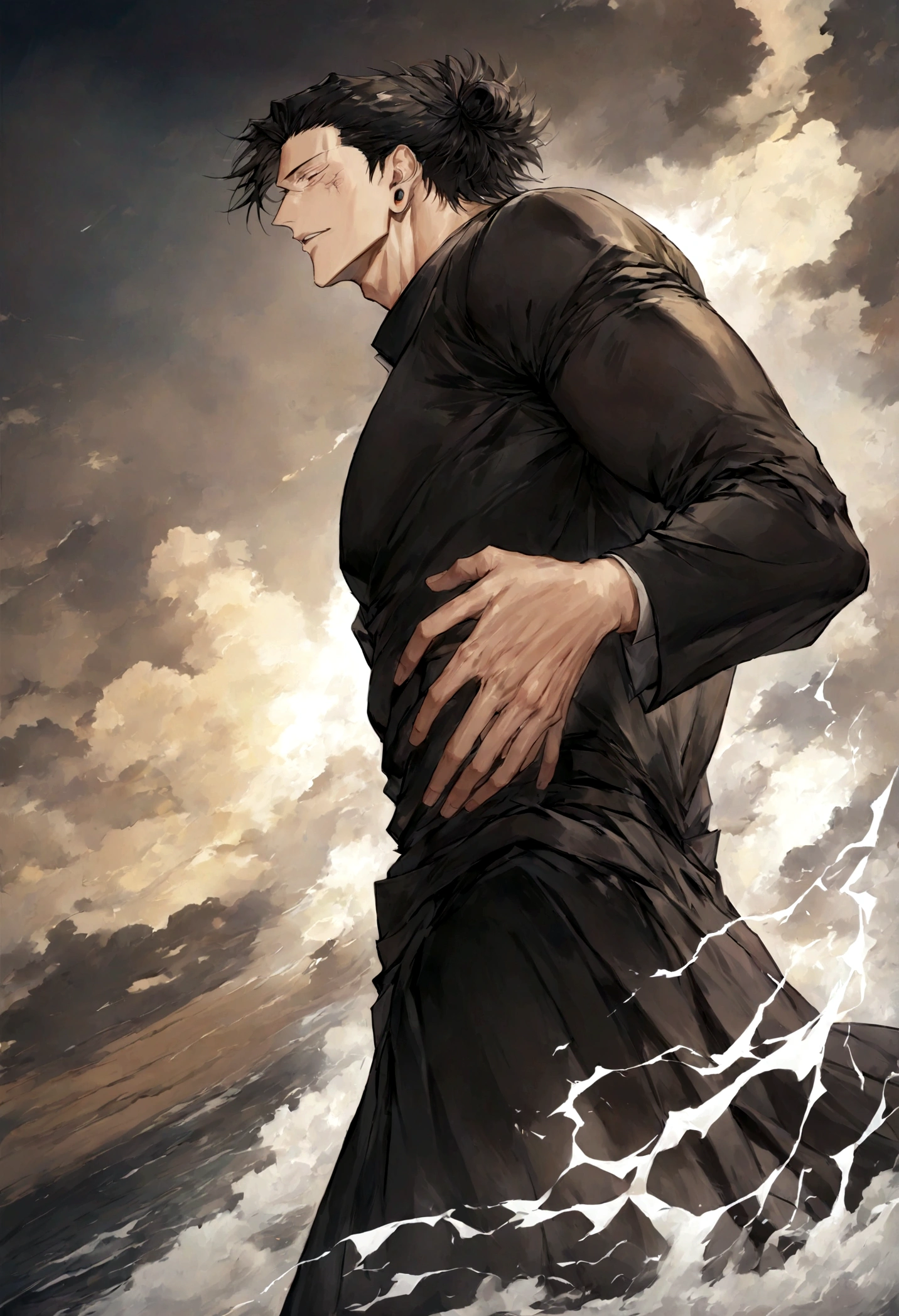 1 boy, Men's Center, Satoru gojou,Jujutsu Kaisen、Injury, electricity,, masterpiece, highest quality, so beautiful,、cool、、strongest、