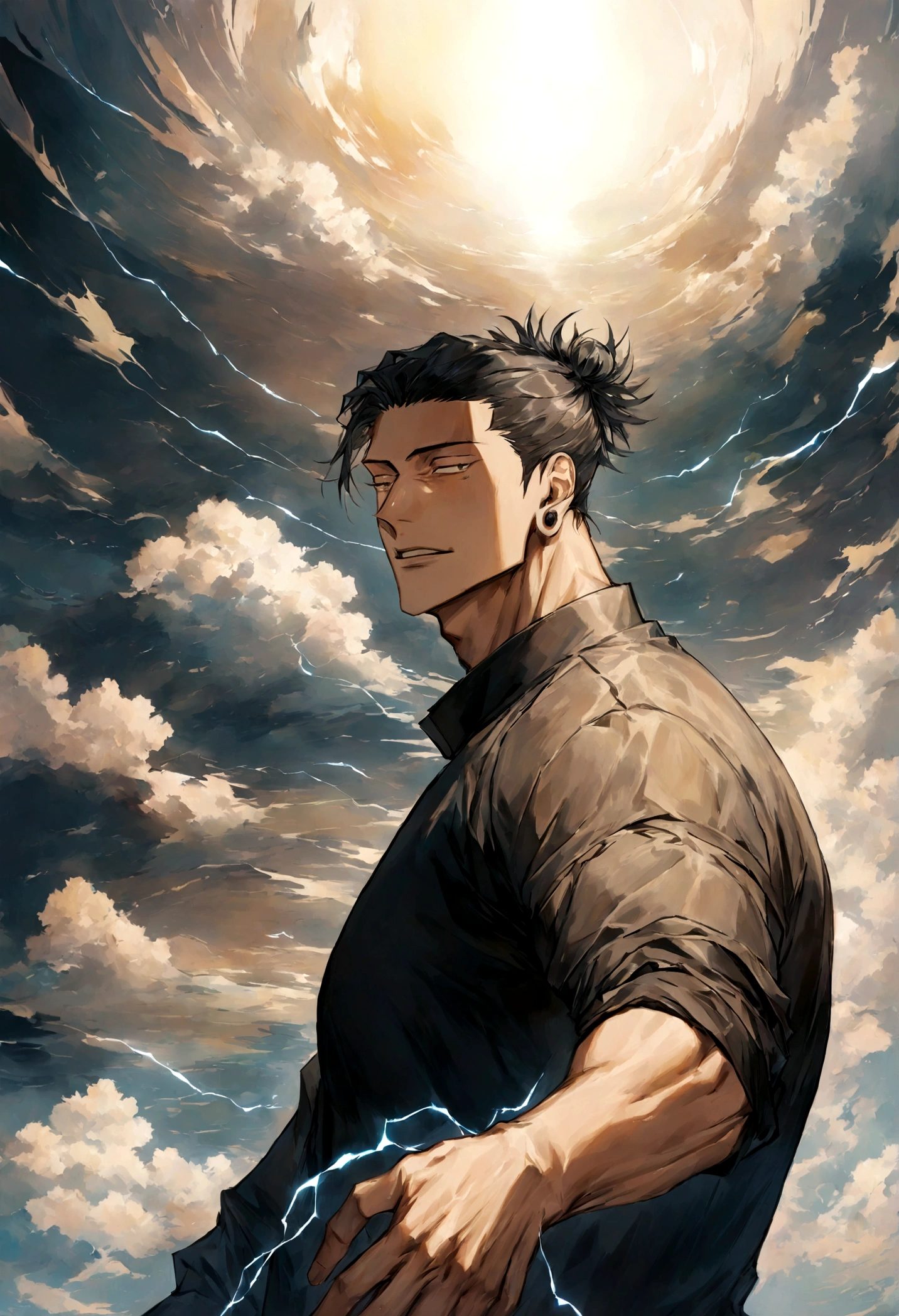 1 boy, Men's Center, Satoru gojou,Jujutsu Kaisen、Injury, electricity,, masterpiece, highest quality, so beautiful,、cool、、strongest、