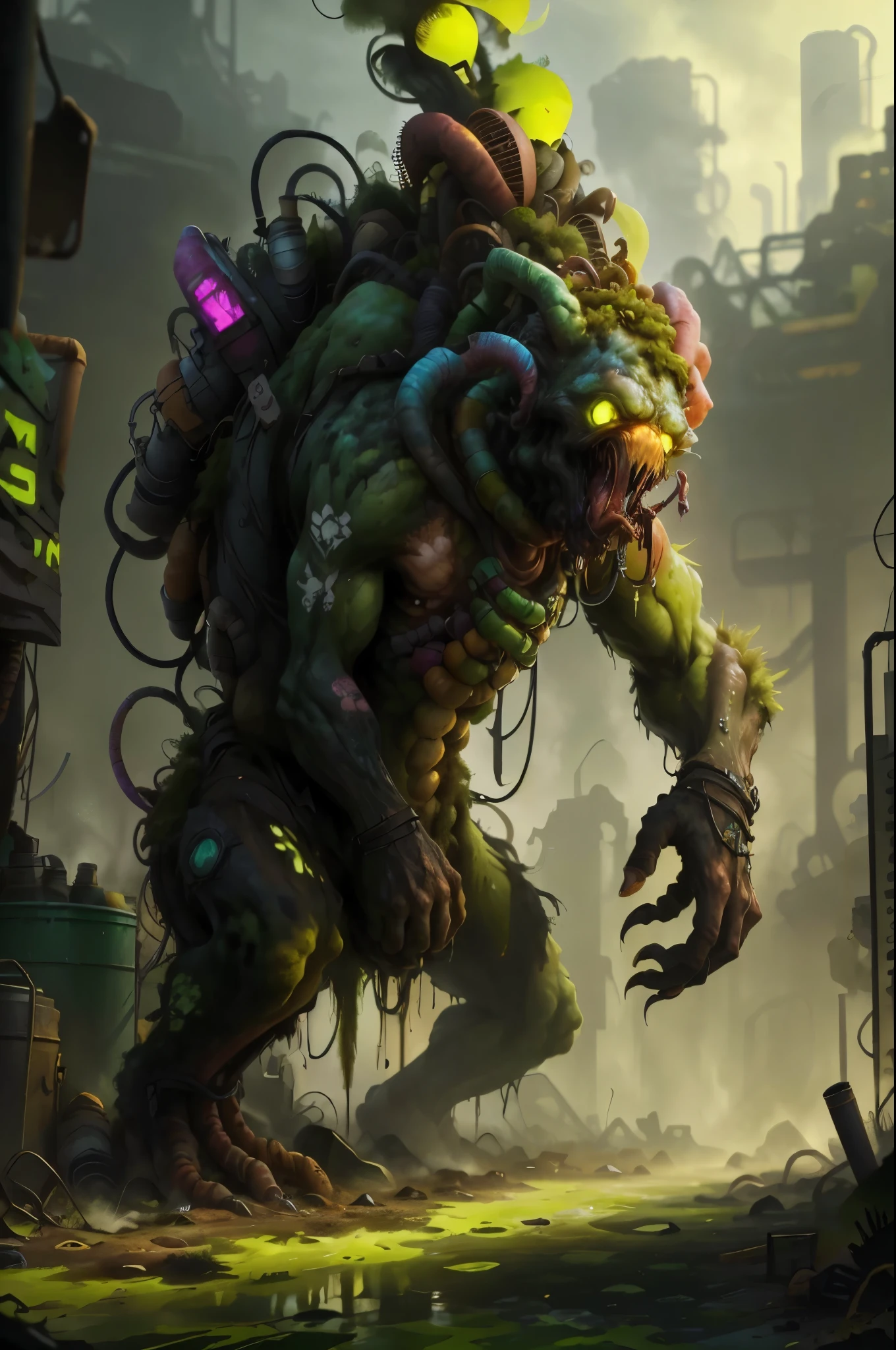 ToxicPunkAI Shapeshifter, Cluttered environment, detailed