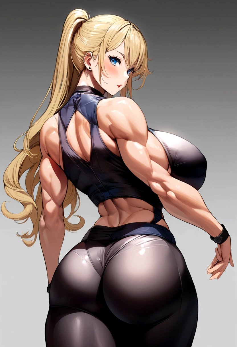 big curvy hips fitness blond bitch, blue eyes,rear view