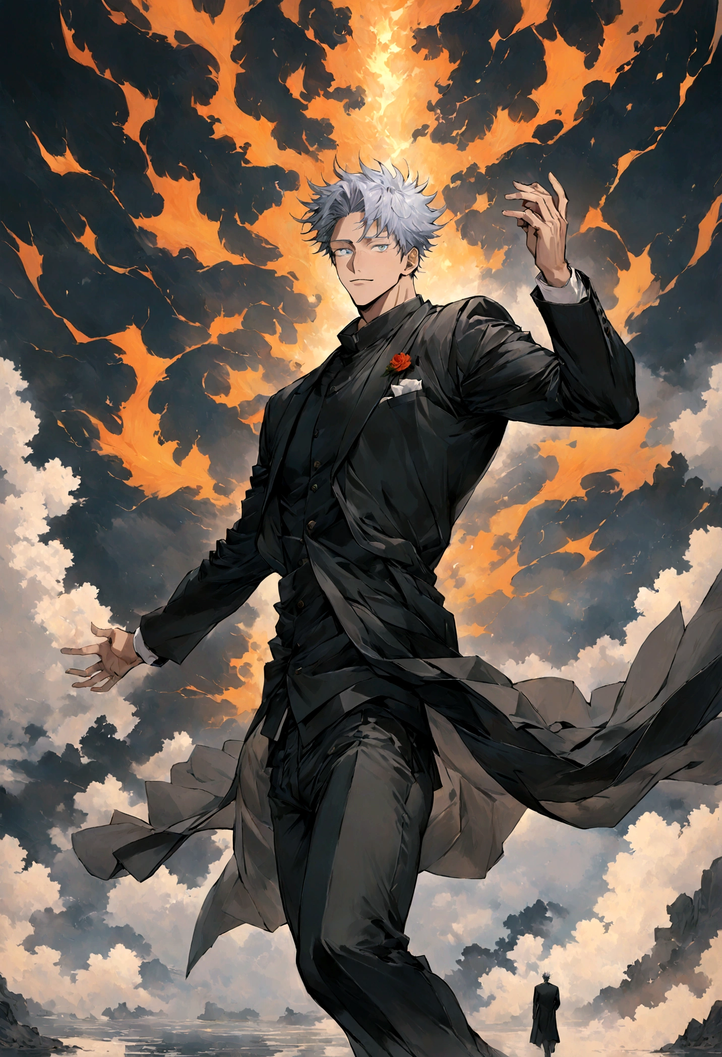 1 boy, Men's Center, Satoru gojou,Jujutsu Kaisen、electricity,, masterpiece, highest quality, so beautiful,、cool、、strongest、