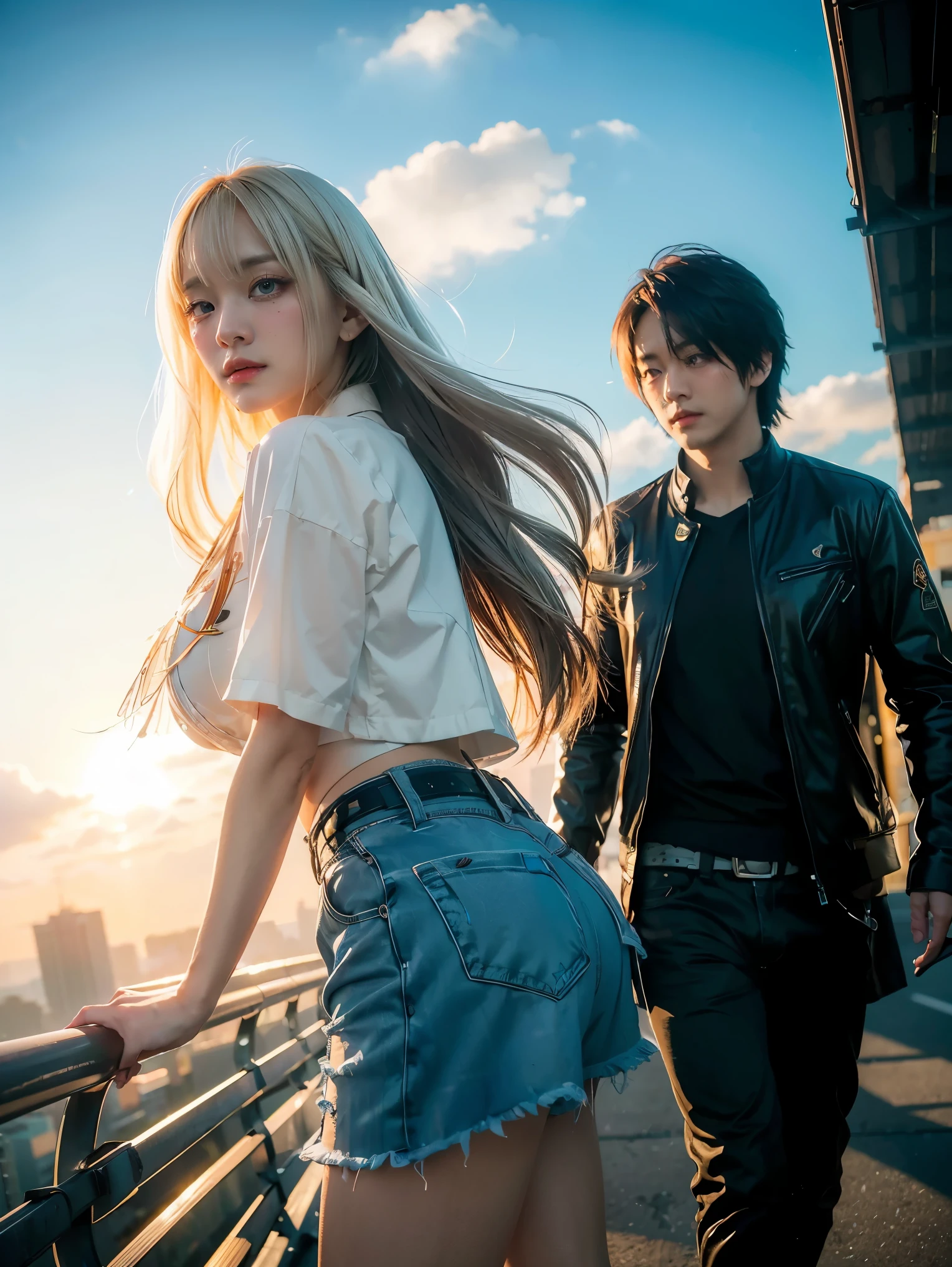 Anime couples are walking in a sci-fi city full of feasting and debauchery. A waist-length girl with white hair and golden pupils is leading a man with medium hair. Shadows of dragons and phoenixes emerge behind them. Close-up perspective. Concept art Makoto Shinkai, pixiv winner, romanticism, Makoto Shinkai Cyril Rolando, love concept art, ros trance. Landscape background, Ross Tran and Makoto Shinkai, Ross Tran and Ilya Kuvshinov, Loish and Ross Tran.  