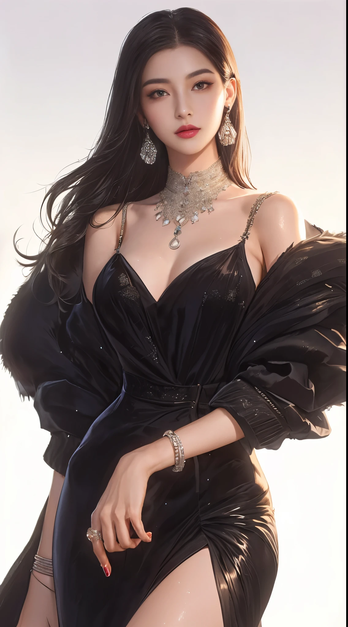 Arab woman in black dress posing for photo, Elegant digital art, Popular on cgstation, high texture detail), Inspired by meditation, Artwork in the style of Guweiz, Wallop |, ((wearing noble robes)), 8k high quality detailed art, Charming Tifa locks her heart, high detail)