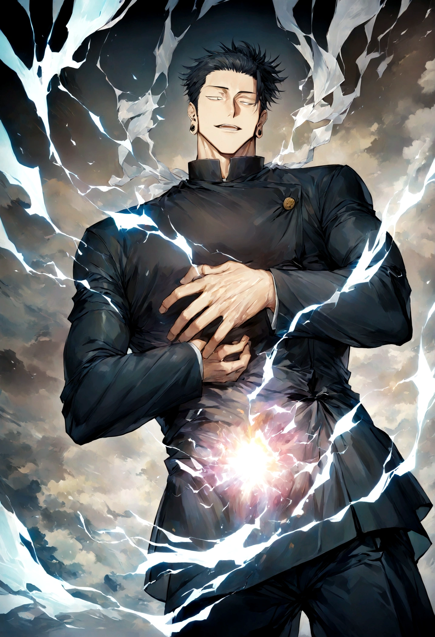 1 boy, Men&#39;s Center, Satoru gojou,Jujutsu Kaisen、, electricity,, masterpiece, highest quality, cool、、strongest、