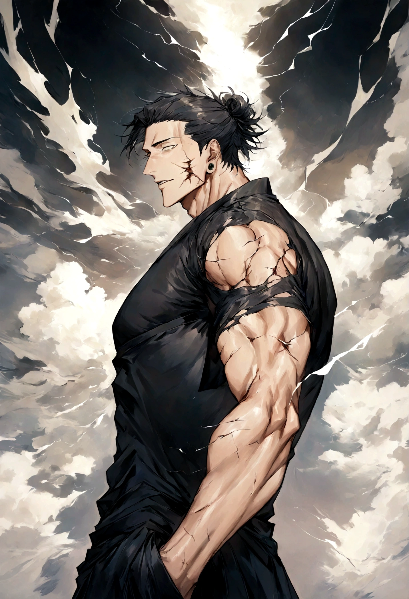 1 boy, Men&#39;s Center, Satoru gojou,Jujutsu Kaisen、Injury, electricity,, masterpiece, highest quality, so beautiful,、cool、、strongest、