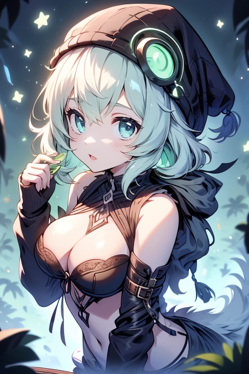 short hair, white hair, heterochromia, one green eye, one black eye, ojos de diferente color, big chest, big butt, lingerie, big tits, big eyes, pelaje blanco con toques verdes y miel, bright Eyes, sexy, tetas colosales,tetas gigantes, pechos colosales desproporcionadamente grandes caderas grandes, culo gigante, pose sexy,(NSFW).
