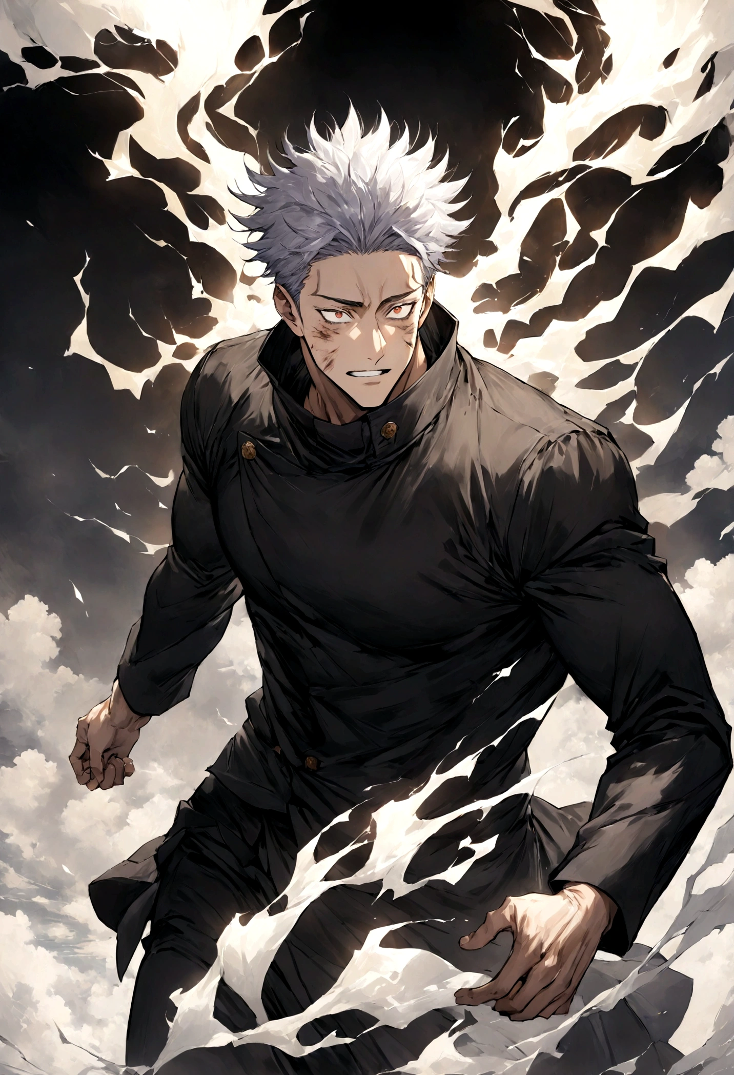 1 boy, Men&#39;s Center, Satoru gojou,Jujutsu Kaisen、Injury, electricity,, masterpiece, highest quality, so beautiful,、cool、、strongest、
