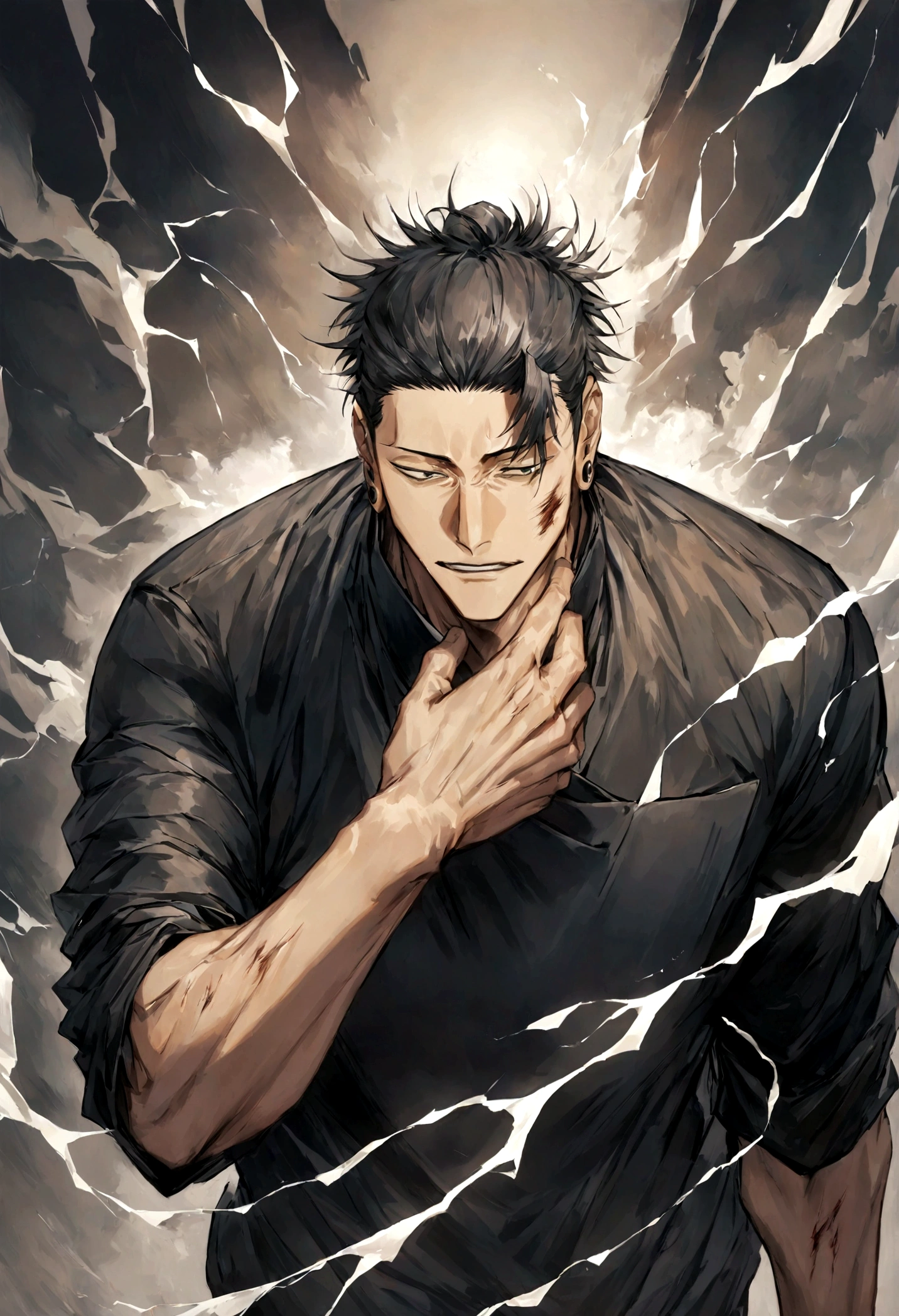 1 boy, Men&#39;s Center, Satoru gojou,Jujutsu Kaisen、Injury, electricity,, masterpiece, highest quality, so beautiful,、cool、、strongest、