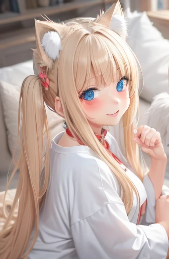 masterpiece,highest quality,One girl,Cat ear,White twin tails