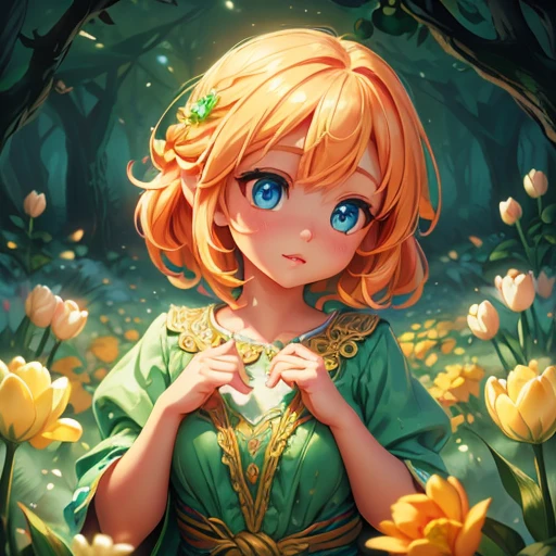 a bright and colorful portrait of a  girl surrounded by tall tulip flowers, (best quality,4k,8k,highres,masterpiece:1.2),ultra-detailed,(realistic,photorealistic,photo-realistic:1.37),beautiful detailed eyes,beautiful detailed lips,extremely detailed eyes and face,longeyelashes,girl in a vibrant flower garden,flowers in full bloom,vivid colors,natural lighting,warm color palette,cinematic lighting,magical realism,intricate details,whimsical,dreamlike,ethereal