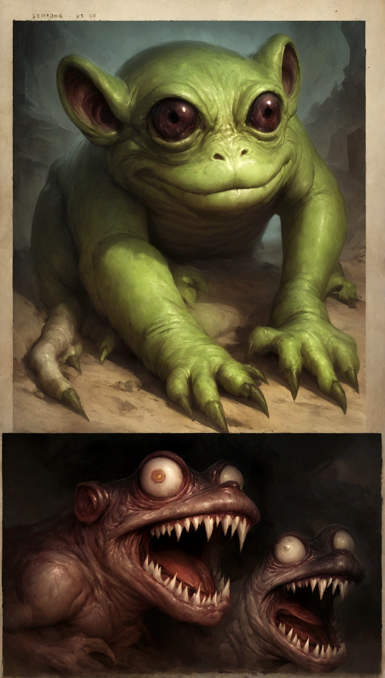 alien frog, Frogzilla Creature, Gremlins, is evil Gremlins, Demon Gollum Photos, Realistic Aliens, Stupid fool,Sci-fi horror art, Sci-fi horror art, Inspired by Alexis Briclot, Fangs of Carnage, Horror fantasy art, Alexis Bricklot(Alexis Bricklot), Horror concept art, poison, Fantasy and Horror Art, 4K Horror Detailed Illustration, Demonic creatures, Dark fantasy horror art