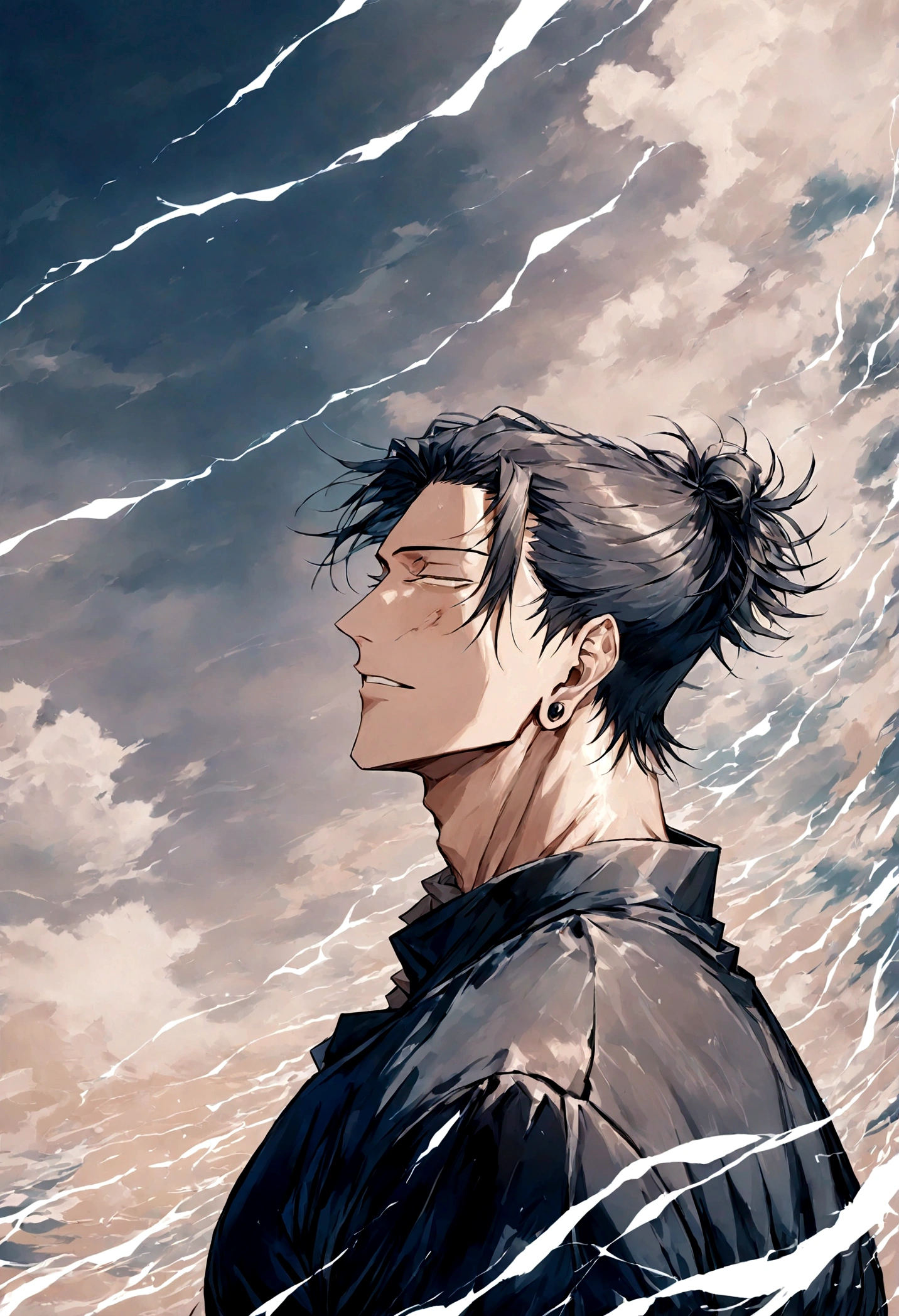 1 boy, Men's Center, Satoru gojou,Jujutsu Kaisen、Injury, electricity,, masterpiece, highest quality, so beautiful,、cool、、strongest,