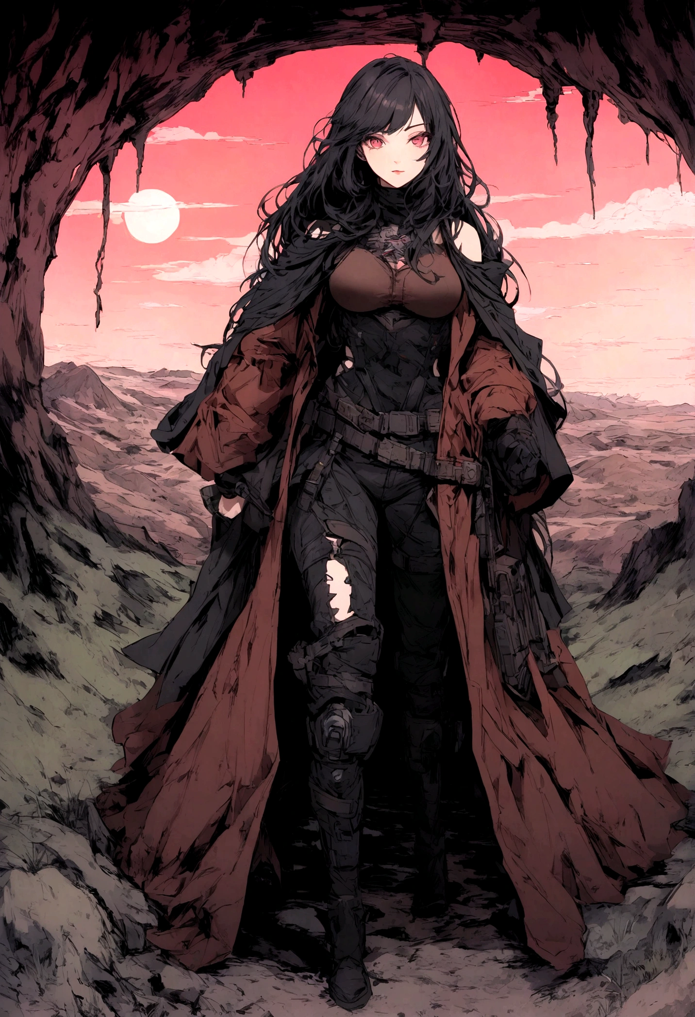 an attractive woman [gunslinger:bounty hunter:0.4] standing in a apocalyptic wilderness (glitchwave style:1) 