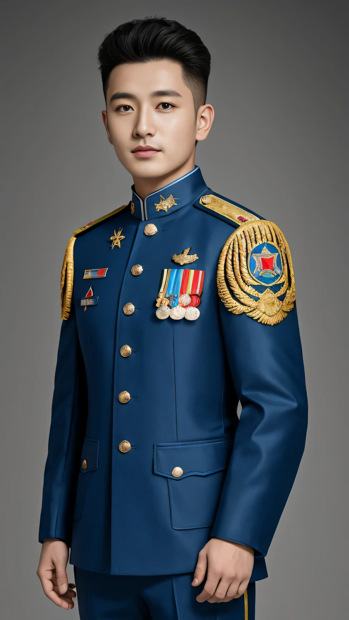 4k, (masterpiece), best quality, 2d, arafed man in a posing for a picture, wearing ,, Embroidered Guard, Wearing military , yanjun chengt, Wearing full white military uniform, ficer, Unified background, Wearing the general's,Upper body unobstructed photos,White military uniform,Tough Guy,Cool hairstyle,Positive face