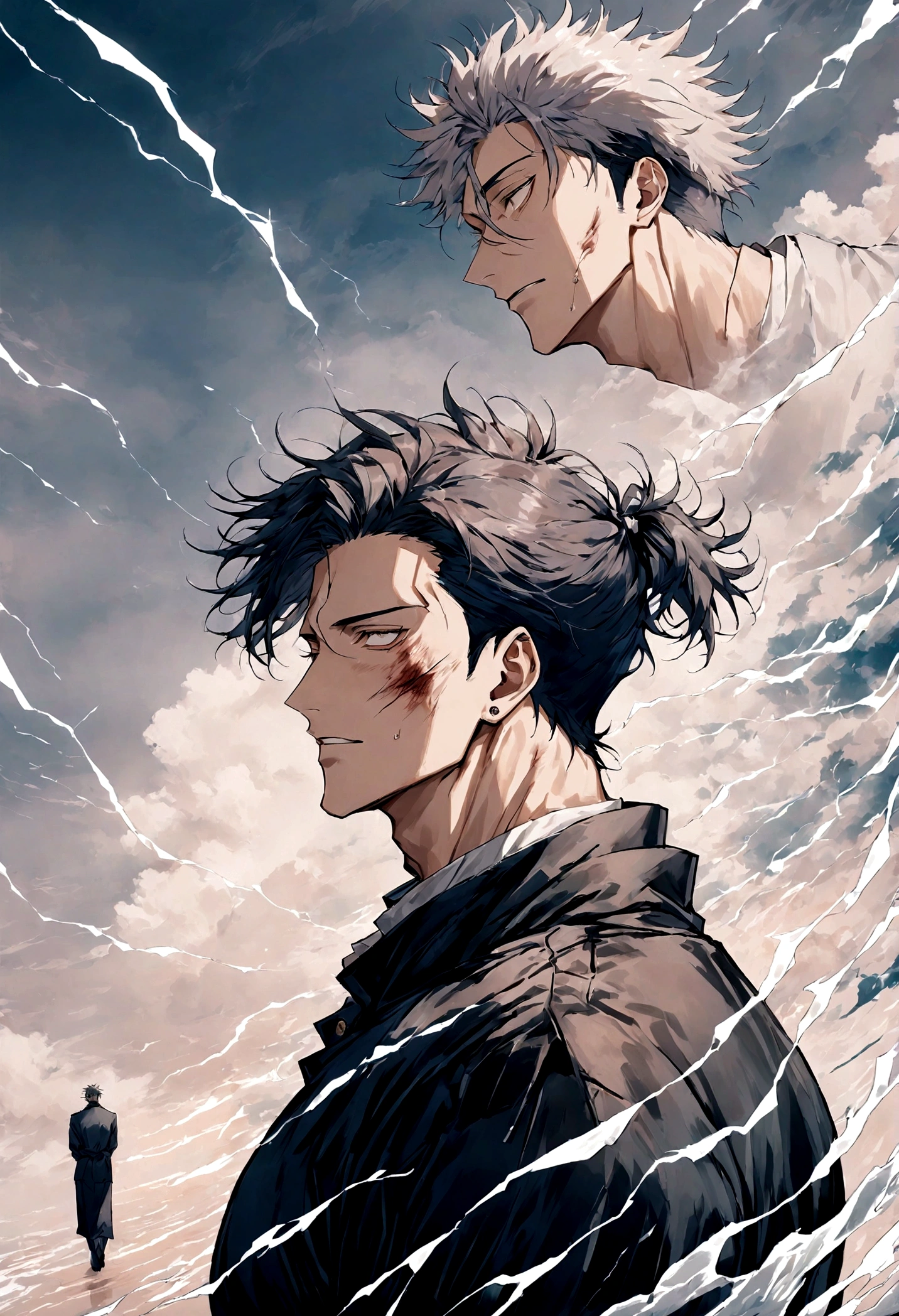 1 boy, Men&#39;s Center, Satoru gojou,Jujutsu Kaisen、Injury, electricity,, masterpiece, highest quality, so beautiful,、cool、、strongest,