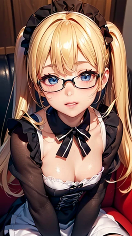 A girl is posing for a photo,pretty girl,Enchanting girl,Anime Girls,
(((One Girl,Baby Face,))),
((Black maid outfit)、(Black Pantyhose、Dark brown long boots)、(Large red-rimmed glasses、White gloves)),
((Blonde)、Twin tails),(Drooping eyes,blue eyes),(Small breasts),
BREAK
(Beautiful Hair,Shiny Hair),
(Expression of fine eyes,Beautiful and delicate eyes,Sparkling eyes,Eye Reflexes),
(double eyelid,Long eyelashes),
(Beautiful Nose,Thin Nose),
(Glossy lips,Beautiful Lips,Thick lips),
(Symmetrical facial features,Perfect Face),(((Detailed skin,Oily skin,Textured skin,Beautiful Skin))),
break
(smile、Embarrassed),
((noon、Study)),((Crossing your legs、Sit on the sofa、machine、hand on own chin, Face the viewer、Upper Body Shot)),
break
(((highest quality)),((masterpiece)),((Very detailed))),((High resolution),(8k),(16k,1080p),(Anime 2D Rendering)),(Anatomically correct),
((Realistic)), (The best CG),Highly detailed art,CG illustration,