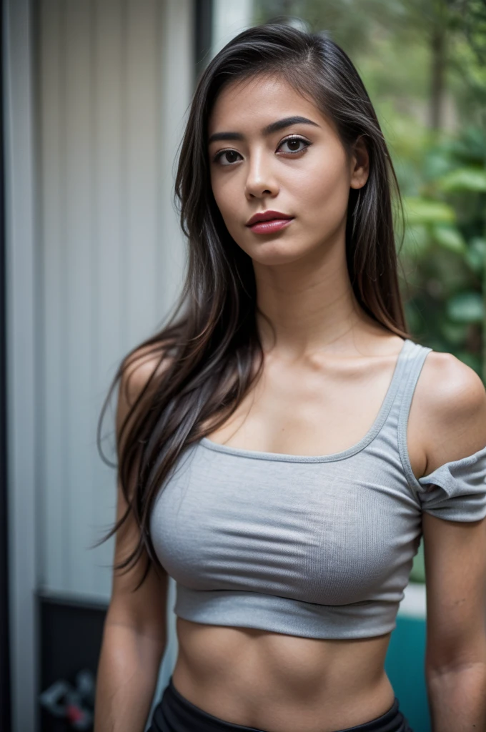 Best quality, masterpiece, ultra high res, (photorealistic:1.4), raw photo,1girl, solo, realistic, smile, looking at viewer,nose, upper body, simple background, brown eyes, black dress, off shoulder, long wavy hair ,((NSFW)), 8K, RAW photos, best qualtiy, 超A high resolution, realisticlying, photograph of-realistic, A girl wearing a crop top top, exposed bare shoulders, Ultra-short yoga shorts, Raise your legs,standing on office room, big breasts beautiful, A detailed的脸, A detailed, A high resolution, realisticlying, realisticlying, photograph realistic, full bodyesbian, head to toe, leges, Matte skin, pores, Wrinkles, (Very detailed CG unity 8K wallpaper), Photos of the world's most beautiful artwork, Professional majestic(photography of:Steve McCurry),8K, Ultra HD,digital SLR camera,Gentle lighting,high high quality,filmgrain,Fujifilm XT3 sharp focus,F 5.6,high detal,Sharp focus,dramatics,(watch audience:1.2),(Natural soft light), ULTRA HUGE BREASTS: 1.2, ((BIG BREASTS: 1.2))