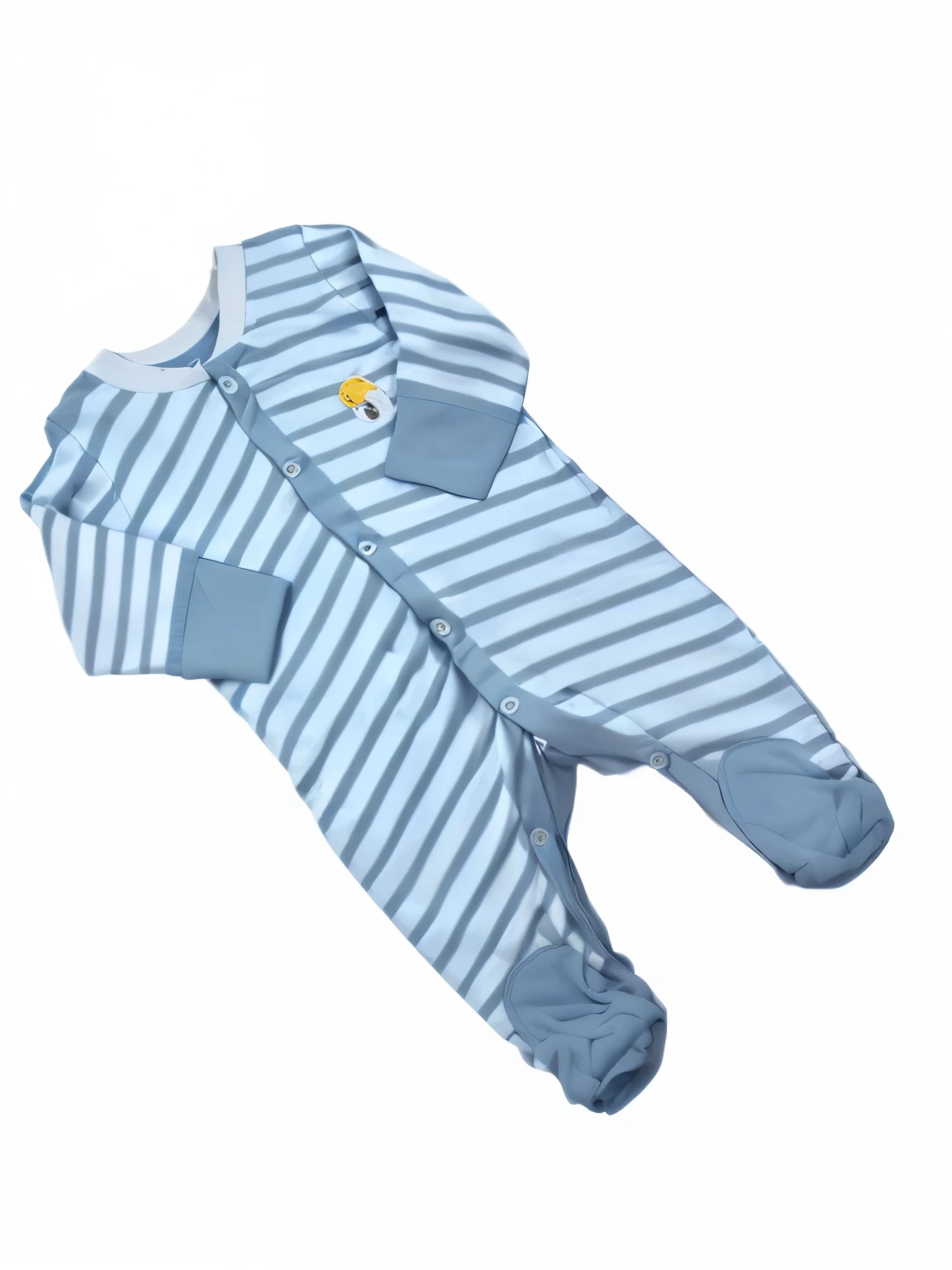 a close up of a baby's blue and white striped romper, sleepwear, screen cap, children's, striped, stripes, night time, screengrab, full body view, full body, full lenght view, screen shot, nighttime, full - view, full-body, full - body, modeled, crisp detail, in detail, full length shot