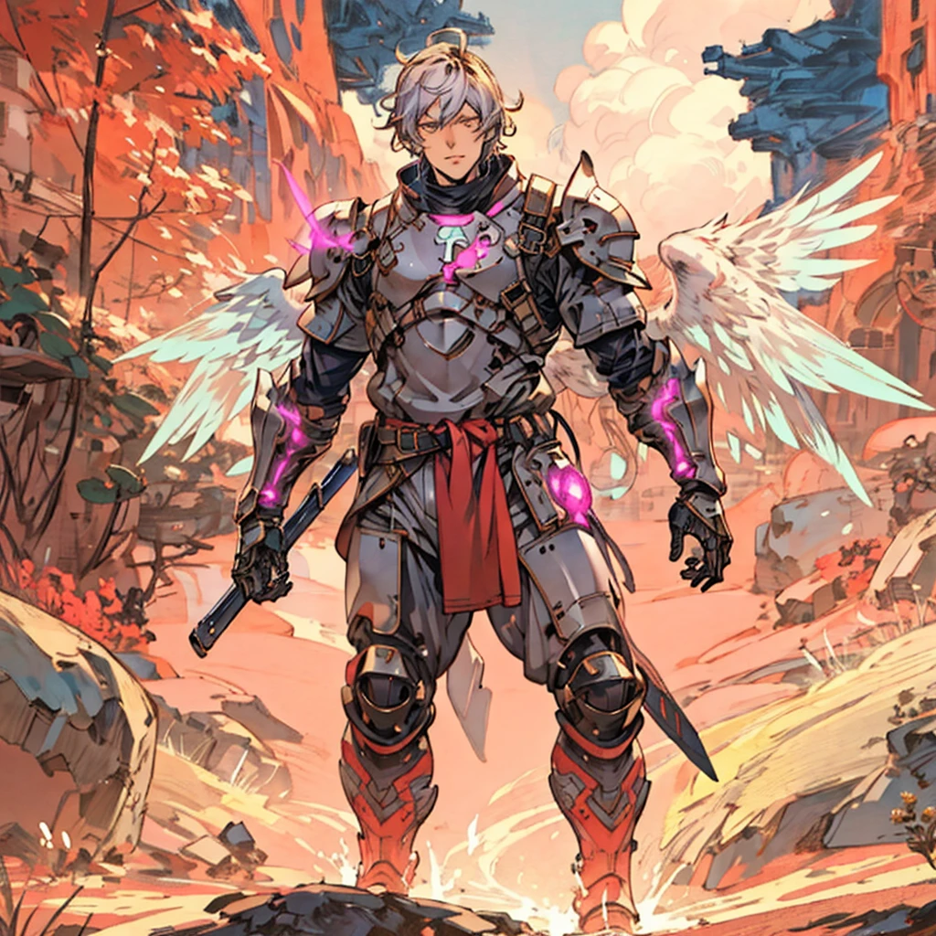A man wearing a fantasy-style biotech combat suit, glowing eyes, the design balances weight with agility, a high-tech bio-mecha armor, this character embodies a finely crafted anime-style fantasy-surreal armored hero, anime style. exquisite and mature manga art, (battle damage, element, plasma, energy, armor shines), ((male: 1.5)), metallic, real material texture, dramatic, high definition, best quality, high resolution, ultra-detailed , ultra-fine painting, extremely delicate, professional, perfect body proportions, golden ratio, anatomically correct, symmetrical face, extremely detailed eyes and face, high quality eyes, creativity, RAW photo, UHD, 32k, natural light, cinematic lighting, artwork cousin with perfect anatomy, masterpiece: 1.5