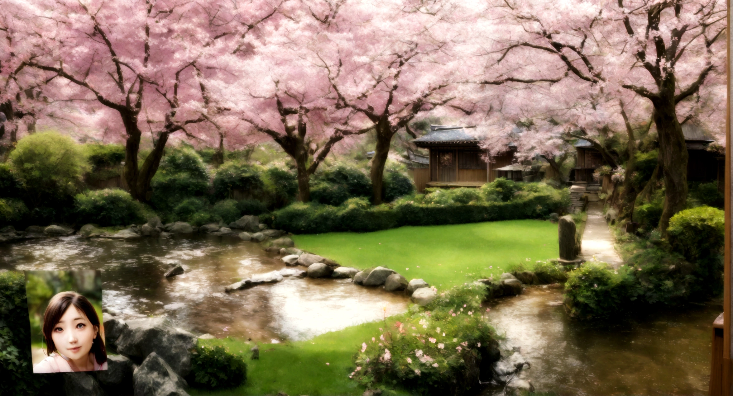 best quality,4k garden in Kyoto, during sakura blossoms, a positive photo, a very realistic photo, high detail,photo r3al,