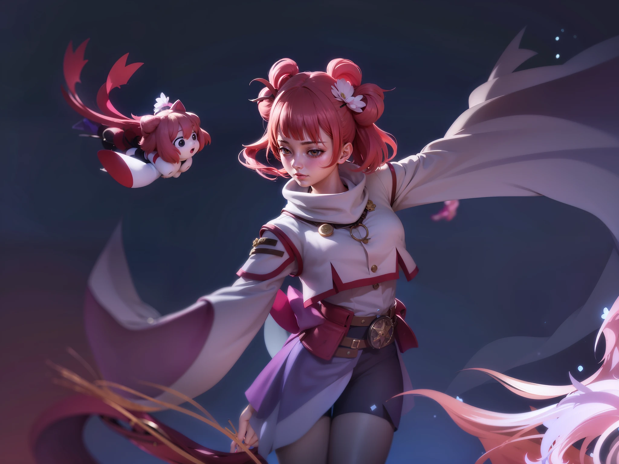 Realistic Anime style, beautiful girl, cool girl, (detailed face 4k) (detailed hair 4k) Attack on titan uniform, pink cloak, pink short hair, 8K, HDR sharpen.