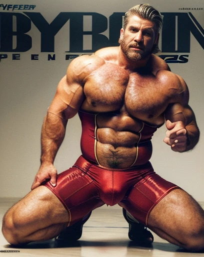 Only plump, chubby, extremely thick thighs, large belly, fat, age 50 years, muito barbudo, absurderes, hight resolution, 1male people, full body visible (wrestling Magazine covers:1.2), Yaoi(bara) , Stubble,clothes down, matured male, ruggedly handsome face(Zeus), dark eyes, mustache, old face, beefy,thick dark eyebrow, thick eyebrows, Male Focus, designed beard、(wearing red thong), big bulging crotch, big crotch, latex, wrestling uniform, red wrestling singlet, kneeling with legs open, leaning back, crotch in focus, Detailed body,Ultra-detailed eyes,hyperdetailed face,(Gray hair:1.2),(All Back Hair:1.2)、(Very short hair:1.2),(hyper pecs:1.5),Open Claus,(Soft smile:1.2),Perfect ligthing,(flexing biceps:1.2)