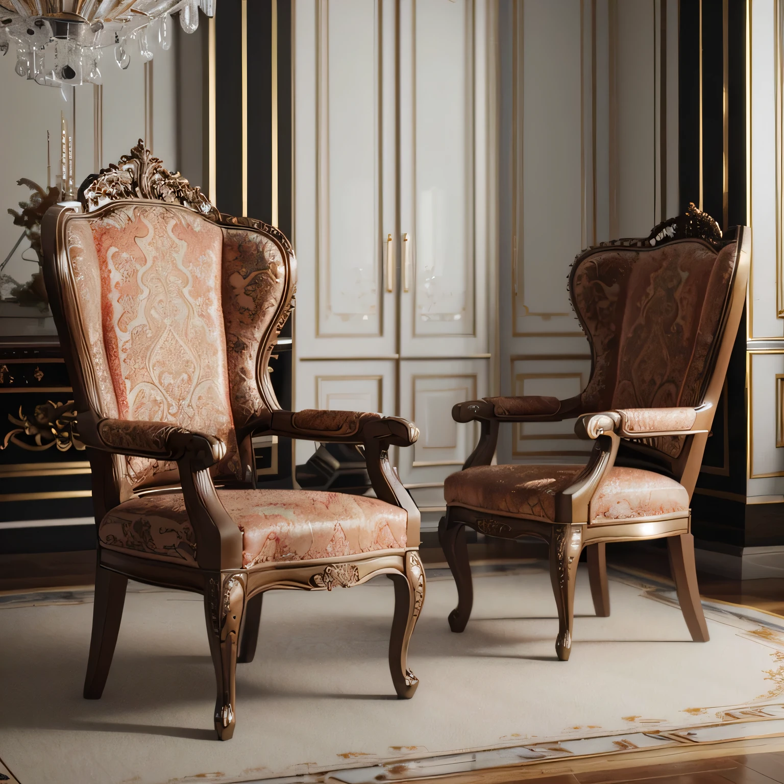 there are two chairs that are sitting in a room, highly detailed render, highly detailed 3d render, highly detailed 3 d render, highly detailed perfect render, very detailed render, high quality 3 d render, high quality 3d render, highly detailed texture render, insanely detailed rendering, elegant render, beautifully detailed render, fully detailed render, super detailed render, armchairs