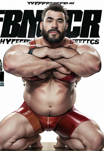 Only plump, chubby, extremely thick thighs, large belly, fat, age 50 years, muito barbudo, absurderes, hight resolution, 1male people, full body visible (wrestling Magazine covers:1.2), Yaoi(bara) , Stubble,clothes down, matured male, ruggedly handsome face(Zeus), dark eyes, mustache, old face, beefy,thick dark eyebrow, thick eyebrows, Male Focus, designed beard、(wearing red thong), big bulging crotch, big crotch, latex, wrestling uniform, red wrestling singlet, kneeling with legs open, leaning back, crotch in focus, Detailed body,Ultra-detailed eyes,hyperdetailed face,(Gray hair:1.2),(All Back Hair:1.2)、(Very short hair:1.2),(hyper pecs:1.5),Open Claus,(Soft smile:1.2),Perfect ligthing,(flexing biceps:1.2)