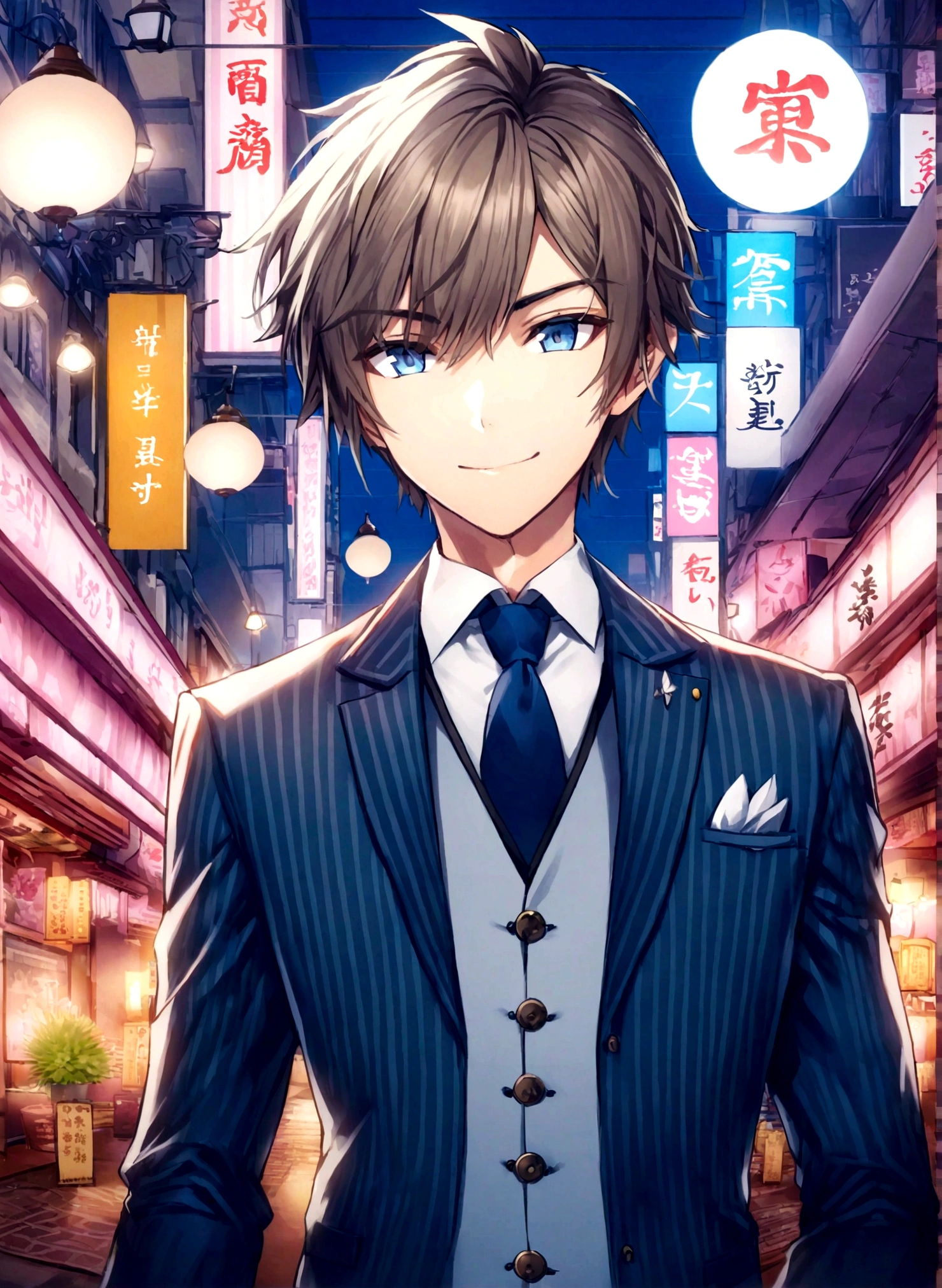 Japanese man、Kabukicho streetscape、Host club guy、He's wearing a suit and has blonde hair.、Handsome style、240x240pixel