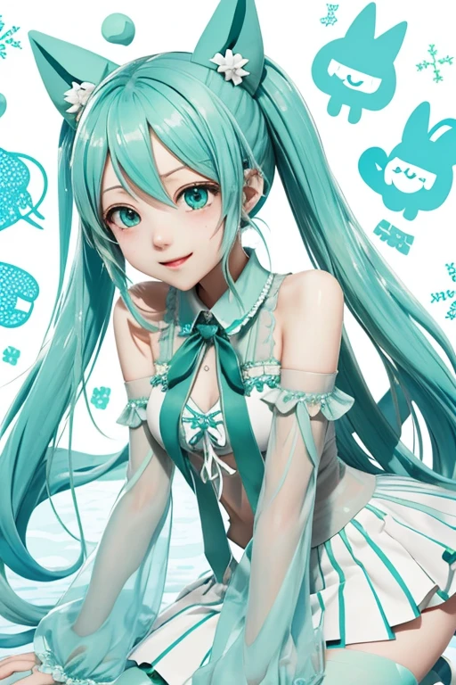  Slime Minecraft Hatsune Miku always doesn&#39;t wear panties, feliz, sorriso, Boca aberta, cantoria, Dancing, mais alta qualidade, high resolution. detalhes intrincados,da mais alta qualidade, Chromatic aberration, 1 garota em, Sozinho, saia molhada, Hatsune Miku, cabelo longo, coxas coxas coxas coxas, Cauda dupla, mangas destacadas, gravata, Thigh botas longas, botas longas, sem mangas, headphone headset, water eyes, saia plissada, water hair, corpo todo, sem mangas Shirt,  Fundo, Very cabelo longo, fundo branco, black shoes, coxas pretas, Hair Ornament